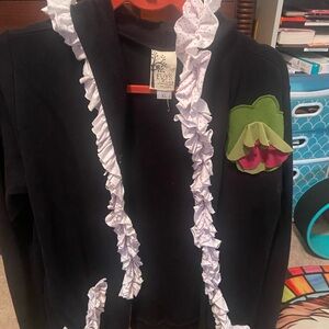 Evy's Tree Black Jacket with Pink Polka Dot Trim